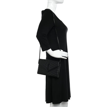 Saint Laurent Grain De Poudre Matelasse Chevron Monogram Monochrome Chain Wallet Black 2 of 13
