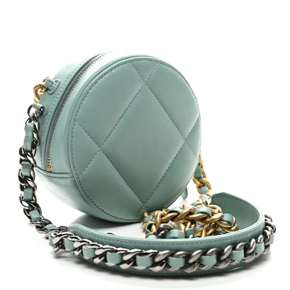 Chanel Goatskin Quilted Chanel 19 Round Clutch With Chain Light Blue 3 of 10
