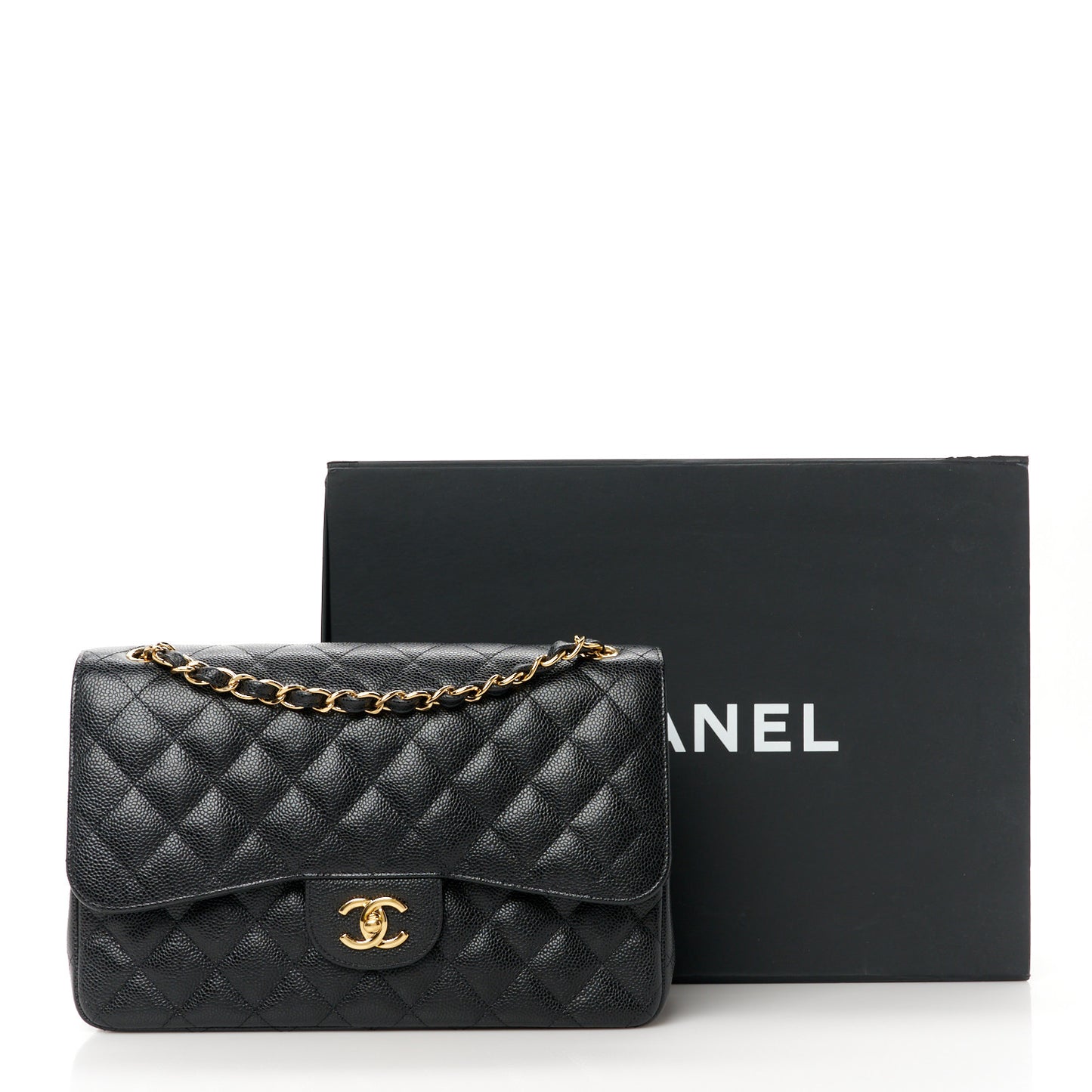 Caviar Quilted Jumbo Double Flap Black