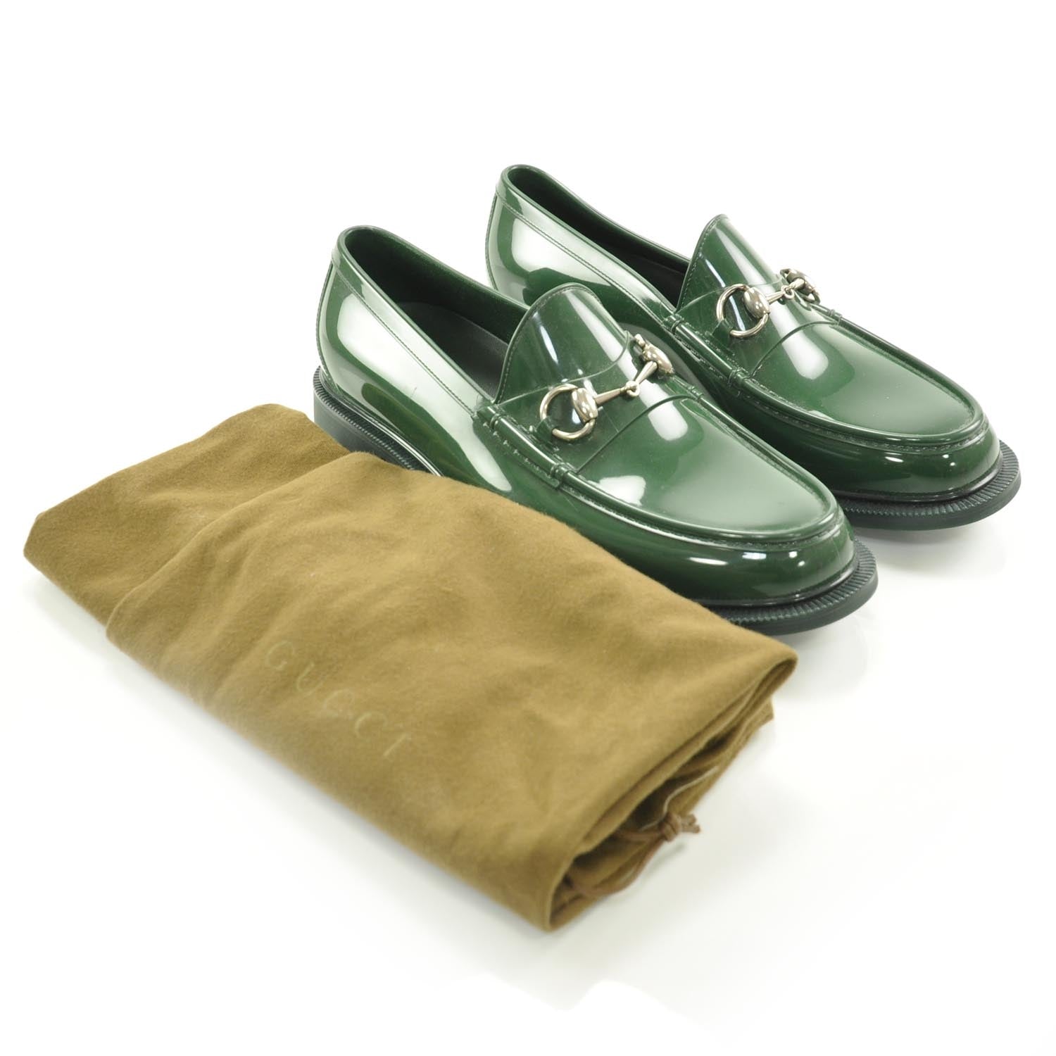 Gucci Mens Rubber Horsebit Moccasin Loafers Green 7 2 of 8