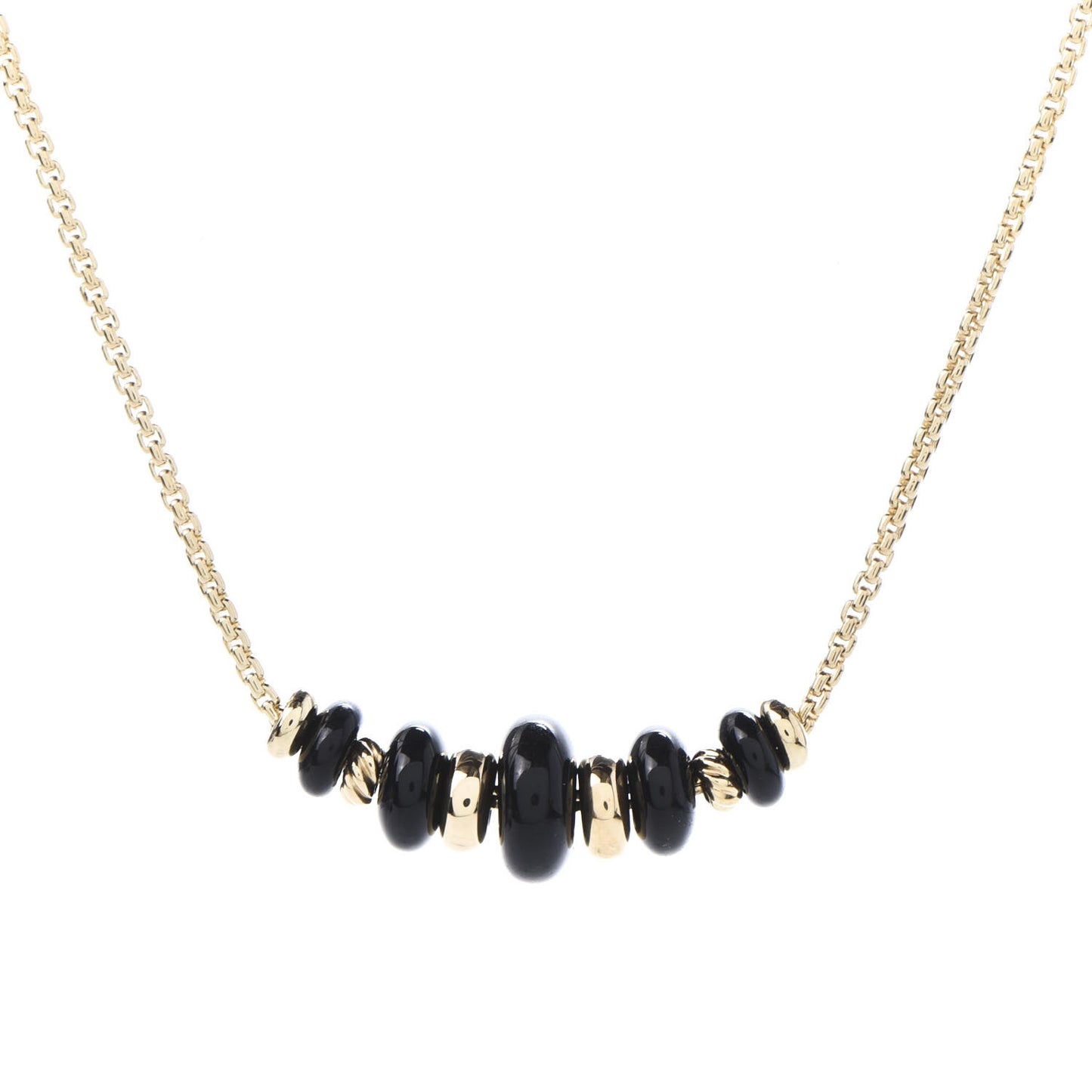18K Yellow Gold Black Onyx Rio Rondelle Short Station Necklace