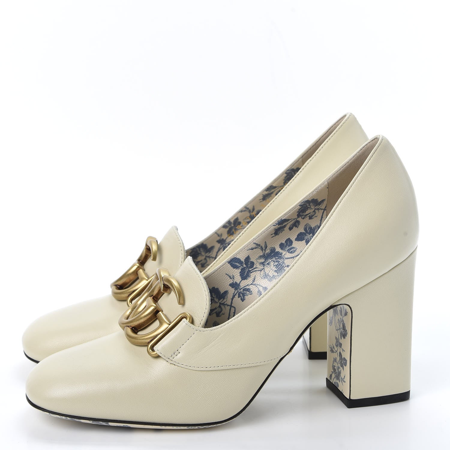 Gucci Malaga Kid GG Victoire 95mm Loafer Pumps 37 Vintage White 3 of 11