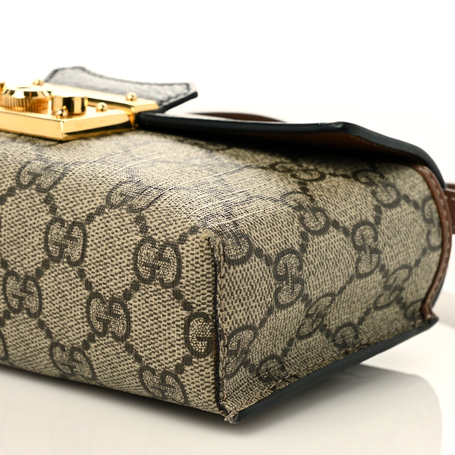 Gucci GG Supreme Monogram Calfskin Mini Padlock Top Handle Shoulder Bag Beige Black Cuir 10 of 12