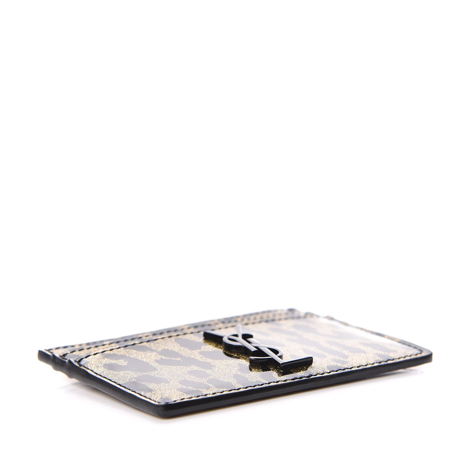 Patent Glitter Leopard Monogram Credit Card Case Black Multi