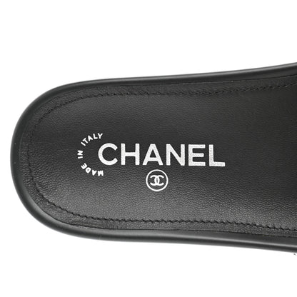Chanel Tweed Lambskin Chain Flat Sandals 38 Black Multicolor 7 of 9