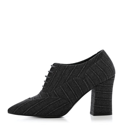 Chanel Fabric Lace Up Ankle Booties 37 Grey 1 of 4