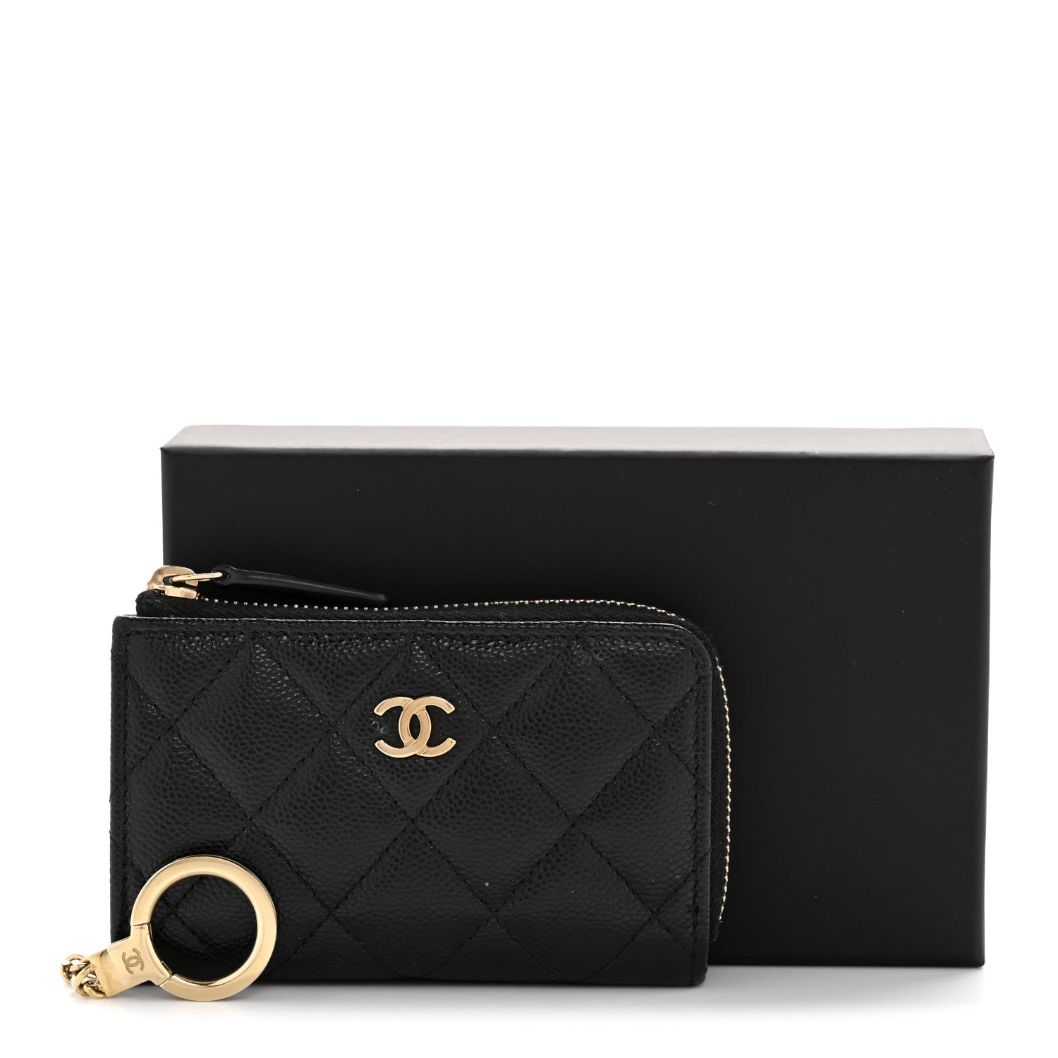Chanel Caviar Quilted Zipped Key Holder Case Black 1762771