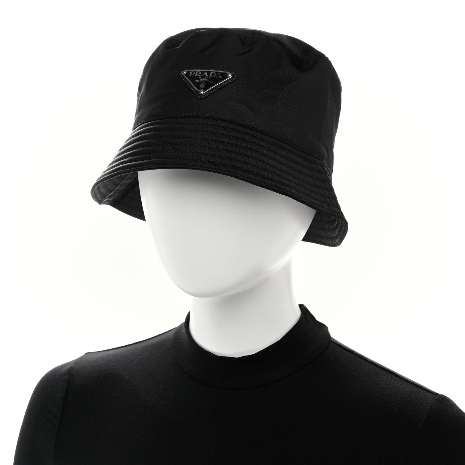 Prada Re-Nylon Metal Triangle Logo Womens Bucket Hat M Black 2 of 7