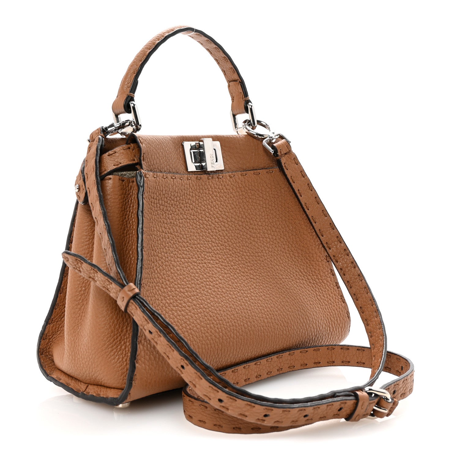 Fendi Cuoio Romano Selleria Bi-Color Mini Peekaboo Iconic Satchel Mou Milk 3 of 9