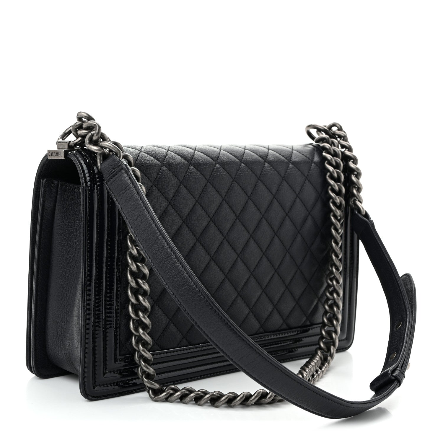 Chanel Goatskin Quilted Patent New Medium Duo Boy Flap Black 2 of 9