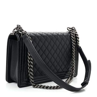 Chanel Goatskin Quilted Patent New Medium Duo Boy Flap Black 2 of 9