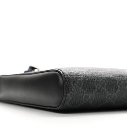 Gucci GG Supreme Monogram Web Small Flat Messenger Bag Black Grey 10 of 11