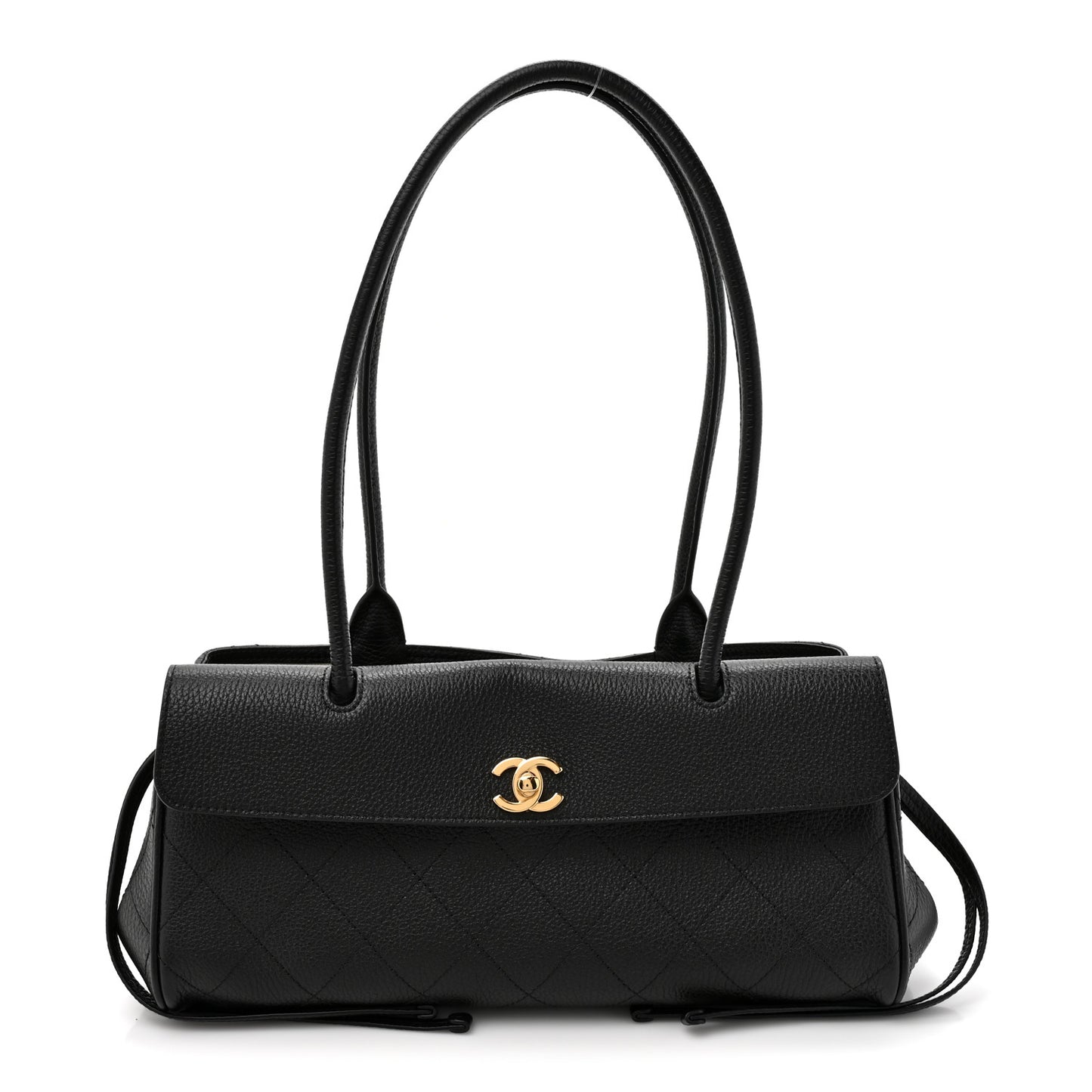 Grained Calfskin Stitched Urban Essentials Small Shopping Bag Black