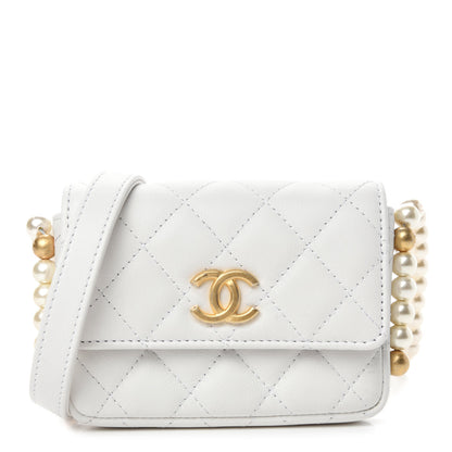 Chanel Calfskin Quilted About Pearls Card Holder Flap With Chain White 1 of 12