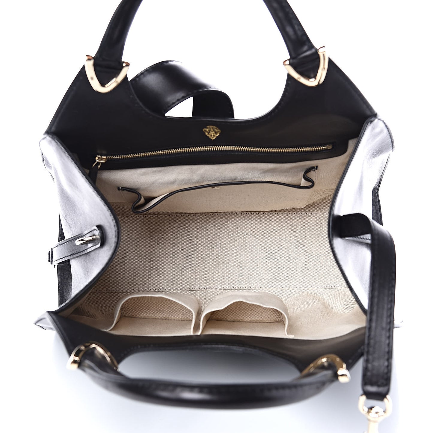 Calfskin Medium Stirrup Top Handle Bag Black