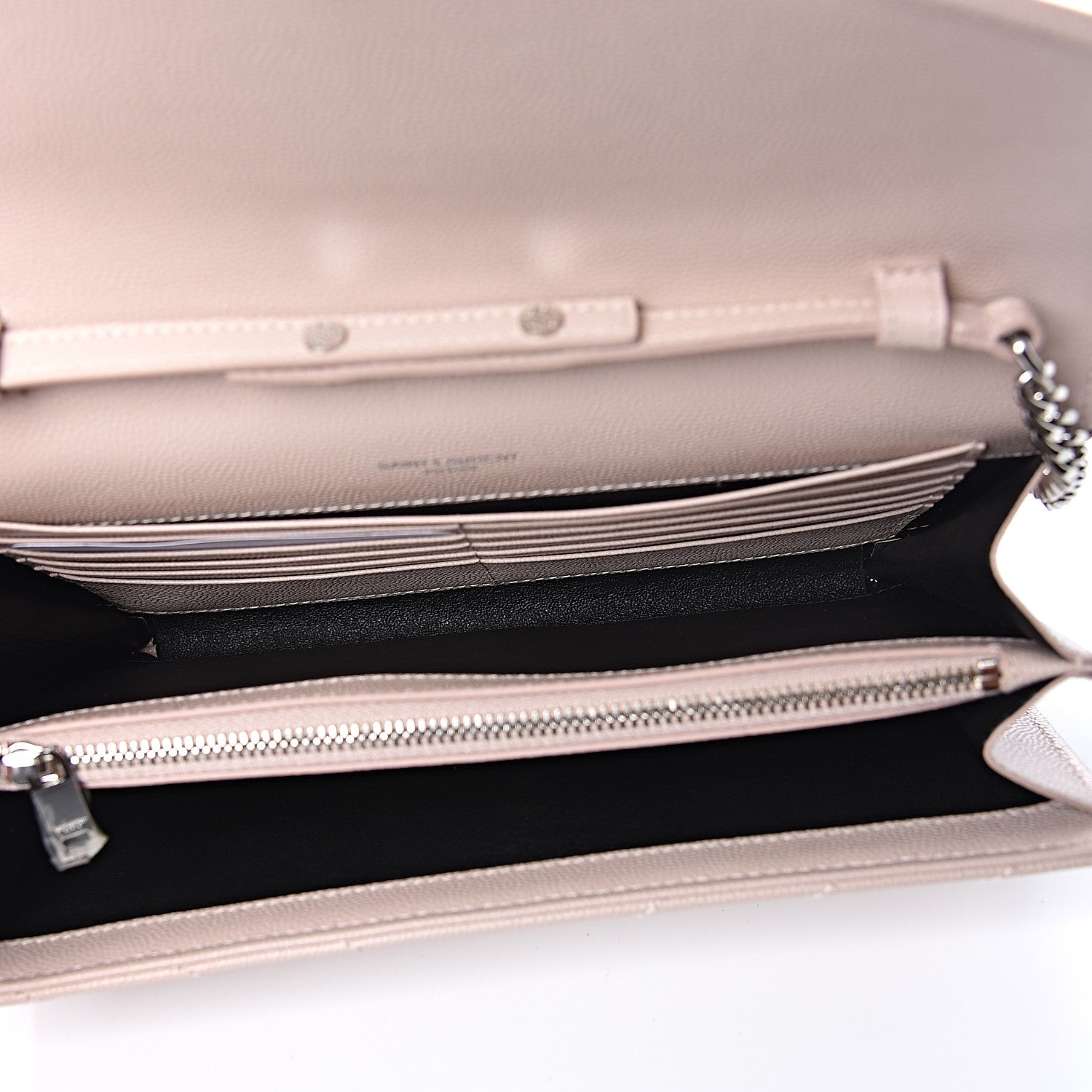 Saint Laurent Grain De Poudre Matelasse Chevron Monogram Chain Wallet Marble Pink 5 of 10