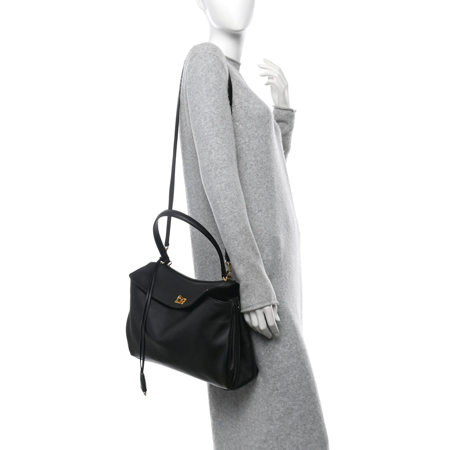 Natural Smooth Calfskin Medium Rodeo Top Handle Handbag Black