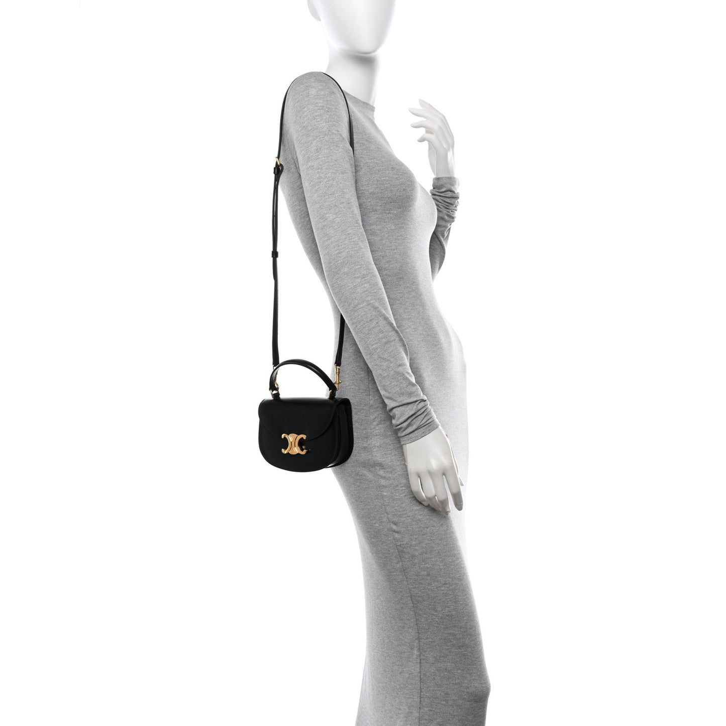 Shiny Calfskin Triomphe Mini Besace Clea Black