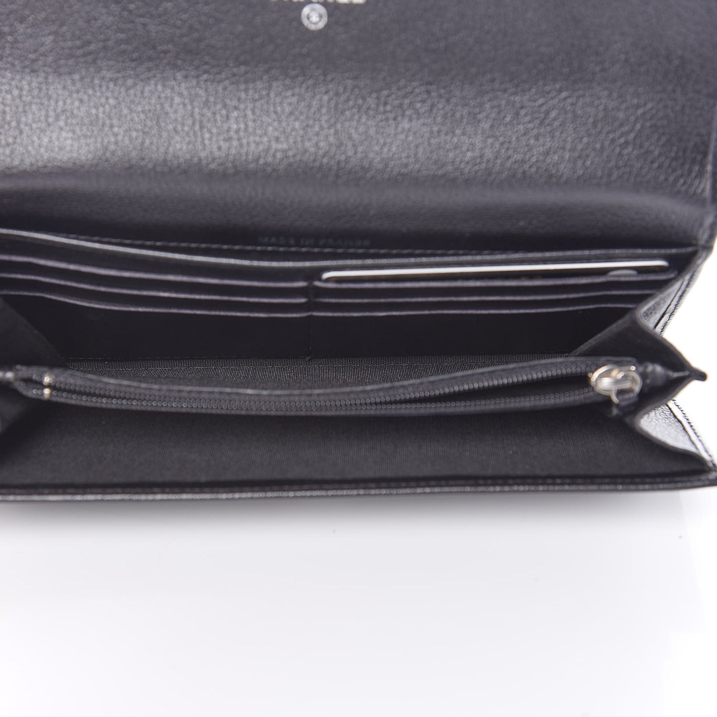 Goatskin Camellia Embossed Flap Wallet Black