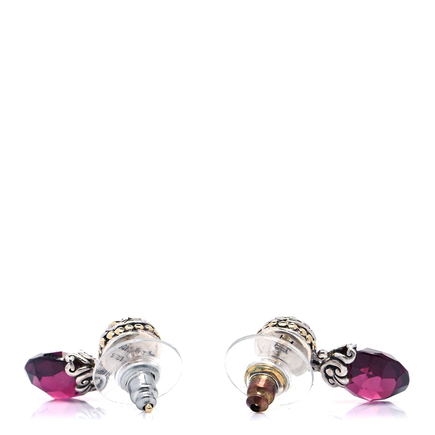 John Hardy Sterling Silver 18K Yellow Gold Rhodolite Garnet Drop Earrings 3 of 5