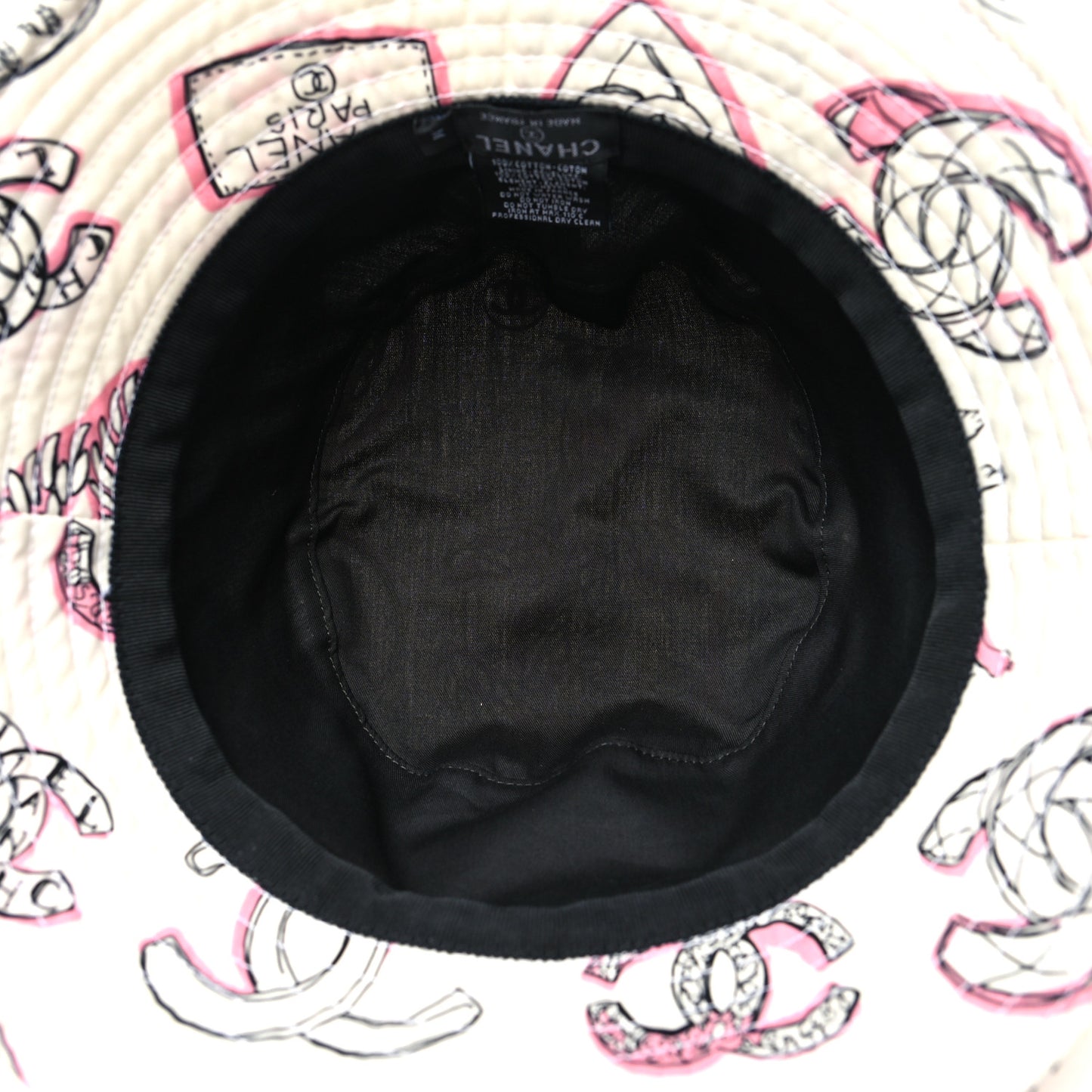 Cotton Heart Print Bucket Hat M White Rose