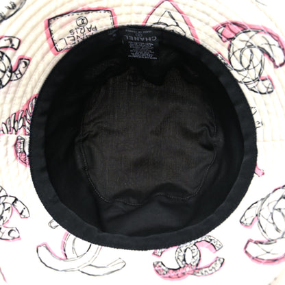 Chanel Cotton Heart Print Bucket Hat M White Rose 6 of 7