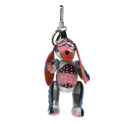 Burberry Calfskin Wool Cashmere Studded Sandra The Basset Hound Bag Charm Blue Multi 1 of 4
