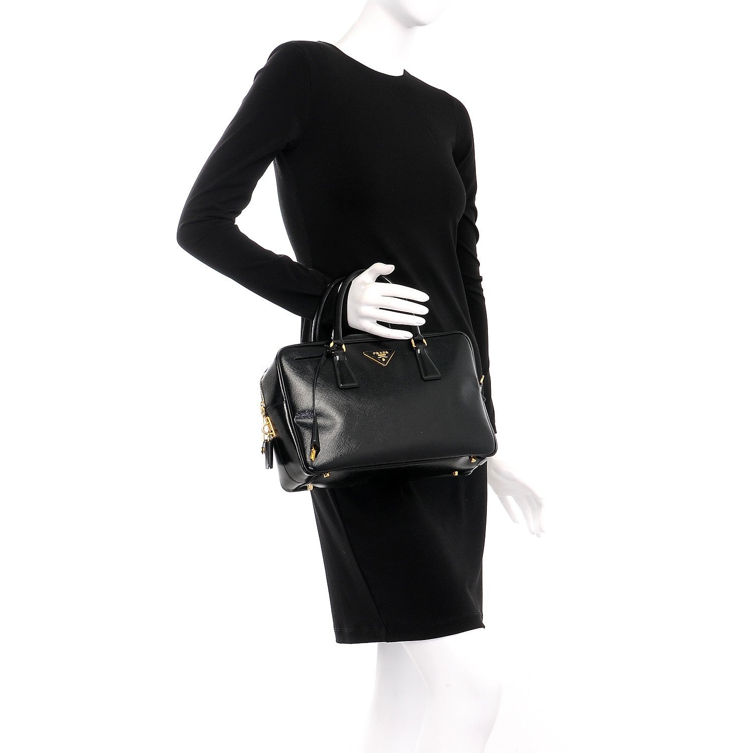 Prada Saffiano Vernice Bauletto Black 3 of 10