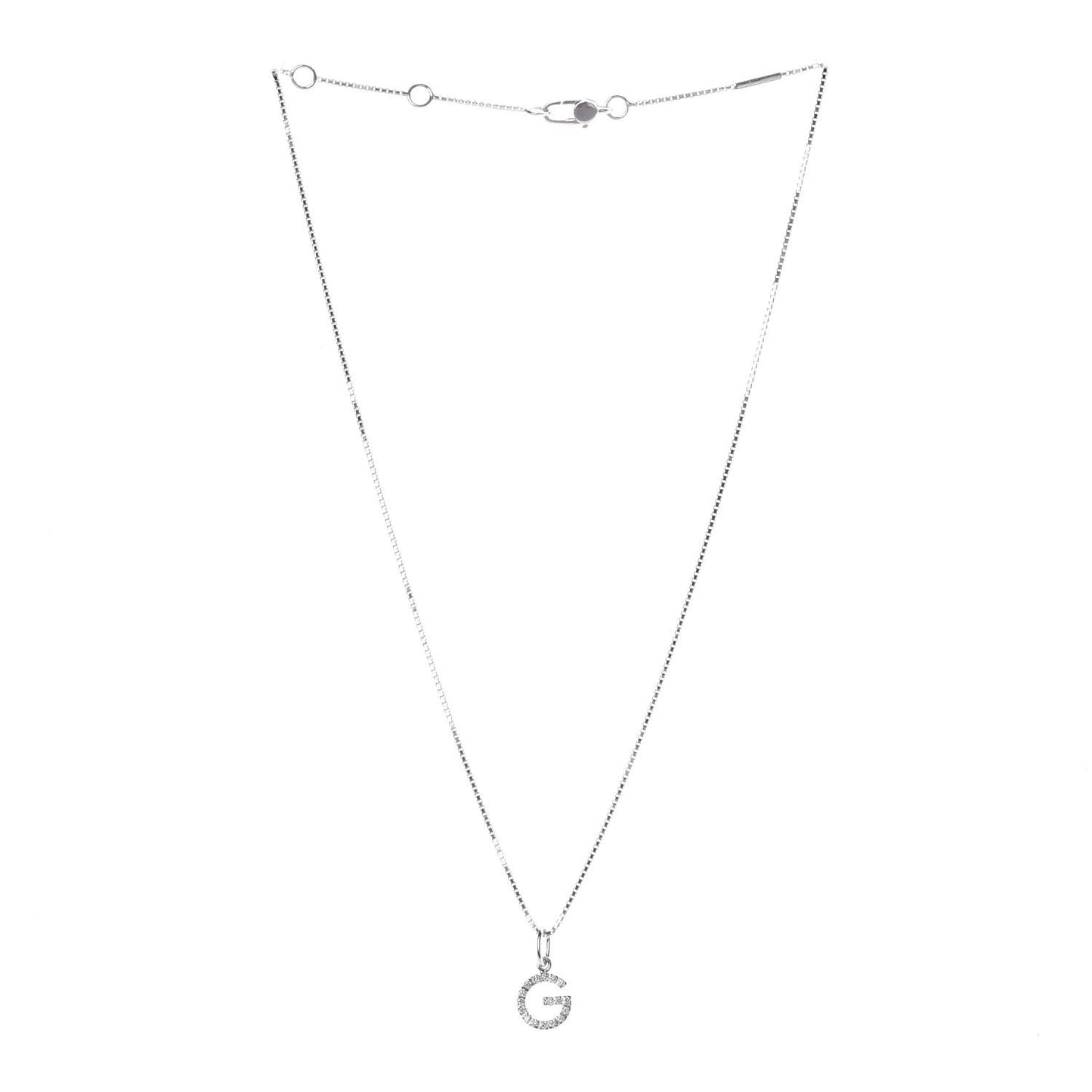 18K White Gold Diamond G Pendant Necklace