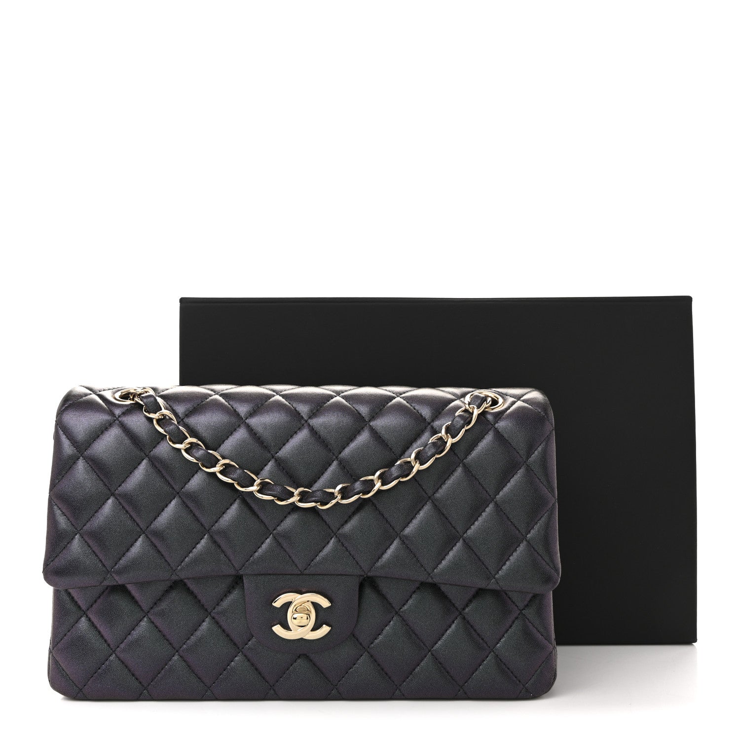 Chanel Iridescent Lambskin Quilted Medium Double Flap Black 11 of 11
