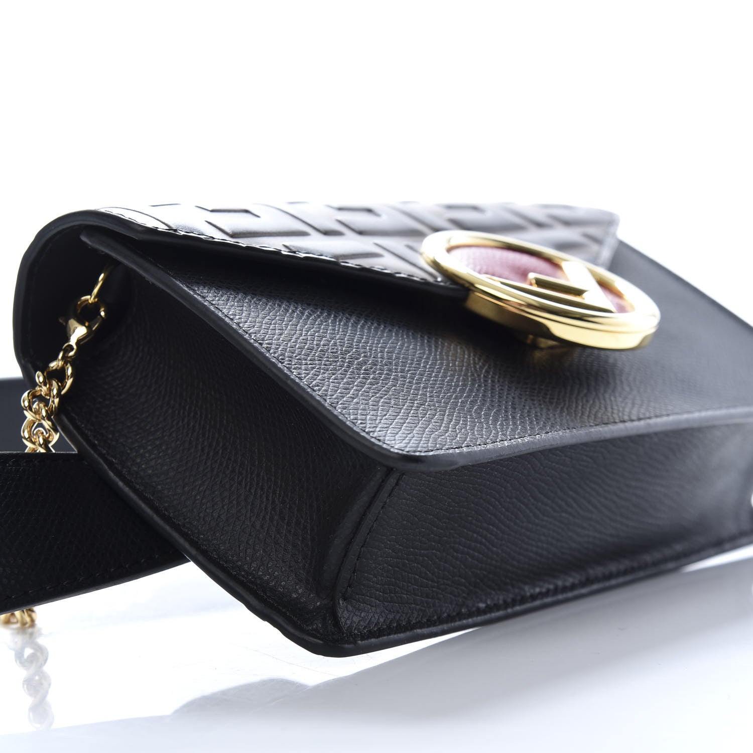 Fendi Vitello Cruise F is Fendi Bi-Color FF 1974 Embossed Envelope Belt Bag Maya Black 7 of 9