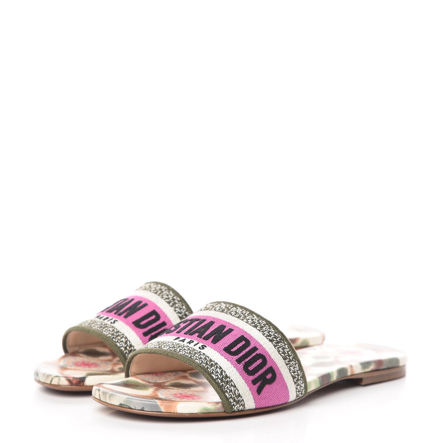 Canvas KaleiDioroscopic Embroidered Dway Flat Slide Sandals 37.5 Deep Amaranth