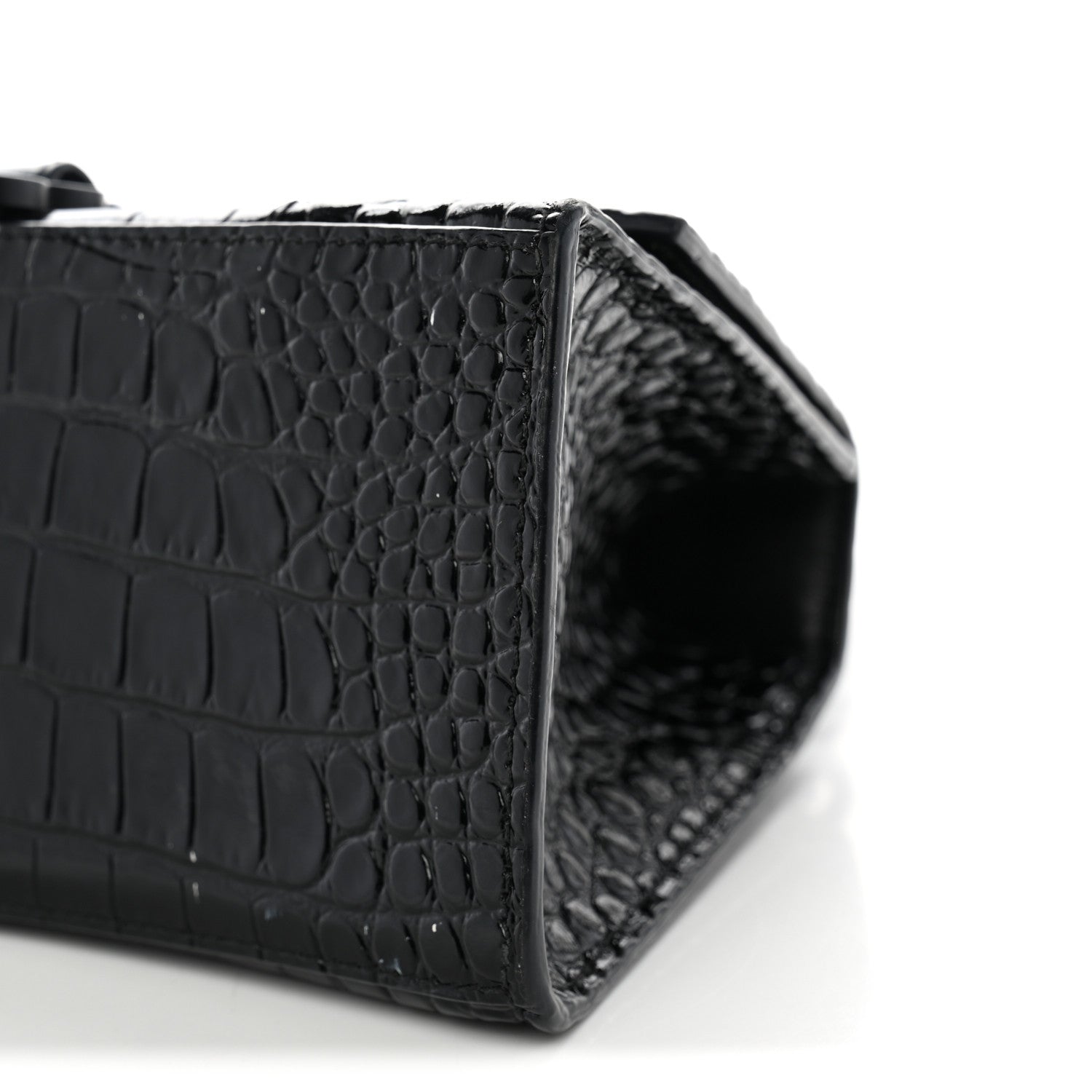Balenciaga Shiny Calfskin Monochrome Crocodile Embossed Small Hourglass Top Handle Bag Black 9 of 12