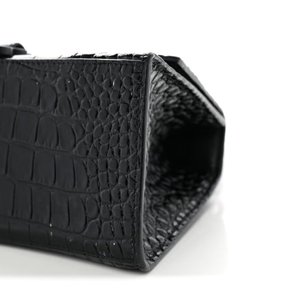 Balenciaga Shiny Calfskin Monochrome Crocodile Embossed Small Hourglass Top Handle Bag Black 9 of 12