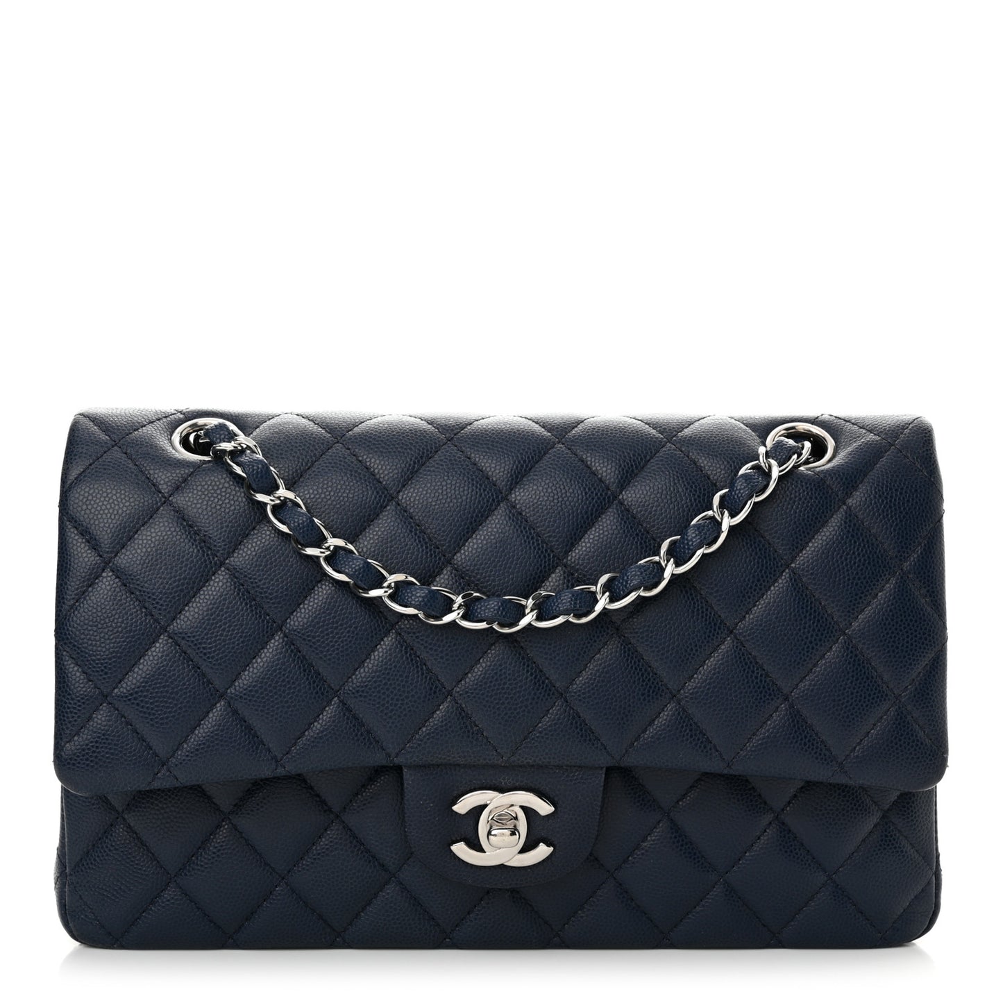 Caviar Quilted Medium Double Flap Navy