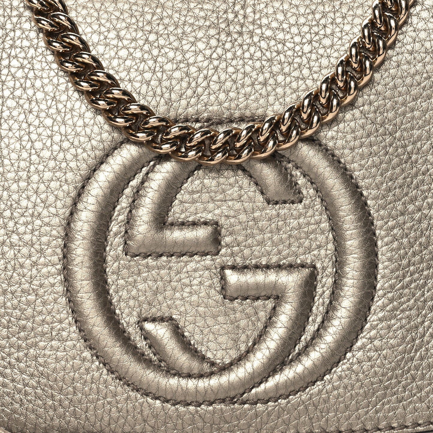 Metallic Pebbled Calfskin Medium Soho Flap Crossbody New Golden Beige