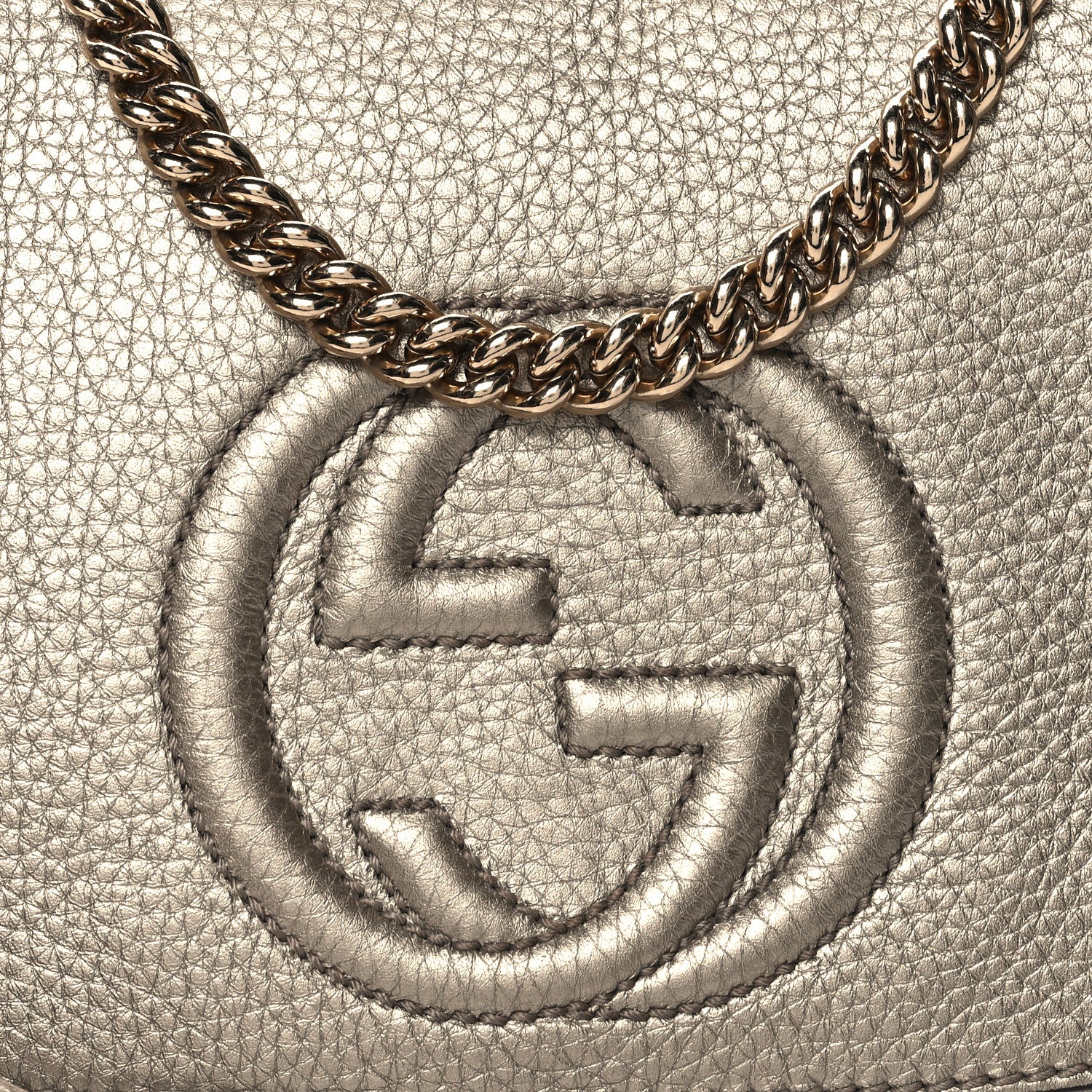 Gucci Metallic Pebbled Calfskin Medium Soho Flap Crossbody New Golden Beige 8 of 11