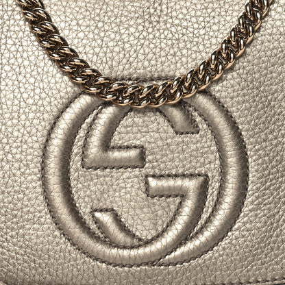 Gucci Metallic Pebbled Calfskin Medium Soho Flap Crossbody New Golden Beige 8 of 11
