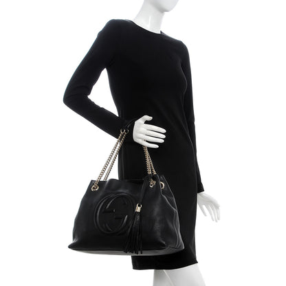 Gucci Pebbled Calfskin Medium Soho Chain Shoulder Bag Black 3 of 8