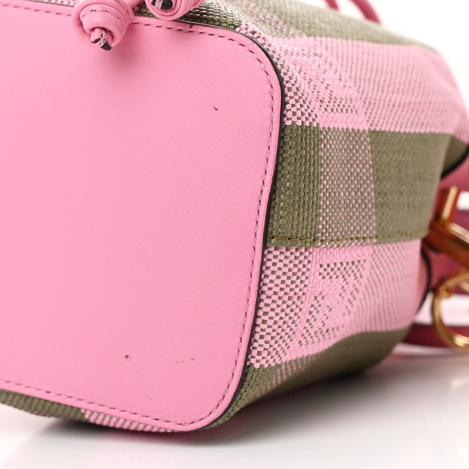 Fendi Raffia Vitello Seta F is Fendi Pequin Gingham Woven Mini Mon Tresor Bucket Bag Military Rosa Lollypop 10 of 11