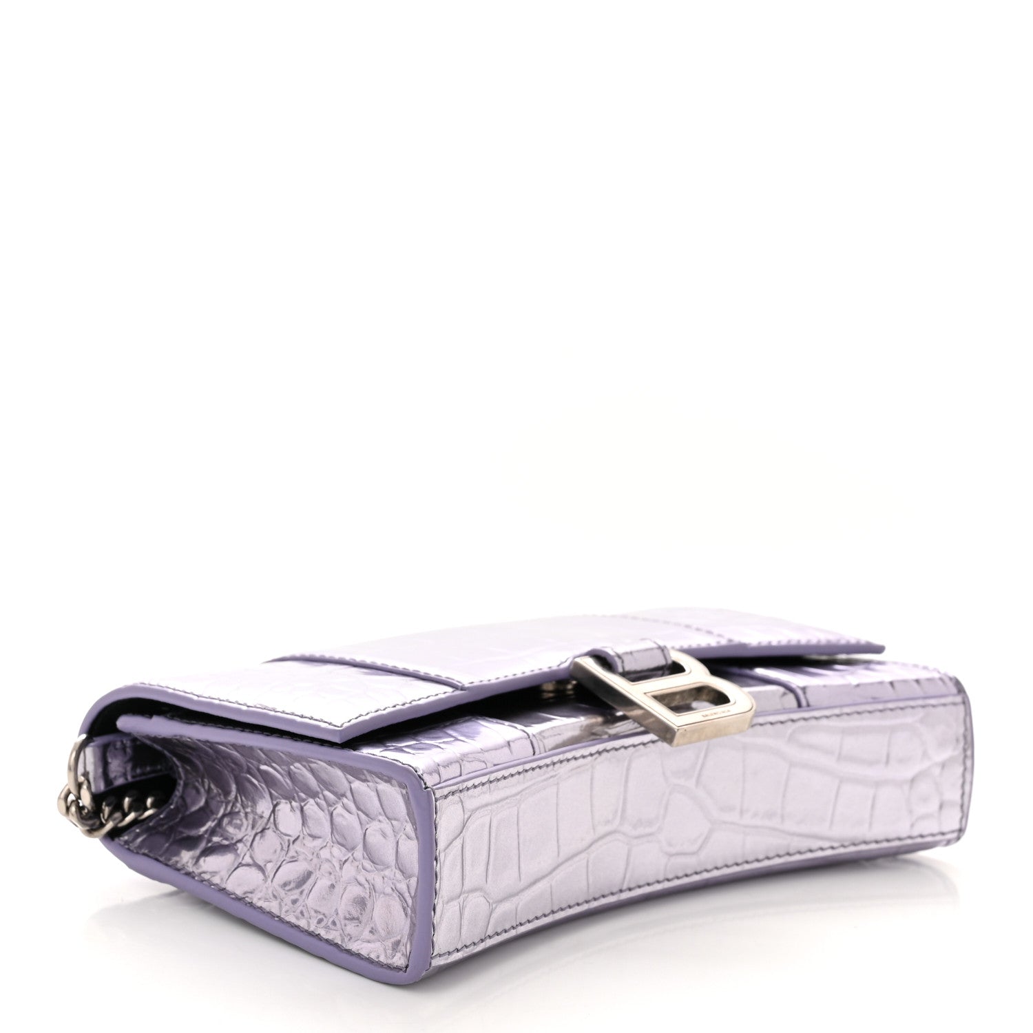 Balenciaga Shiny Metallic Calfskin Crocodile Embossed Hourglass Chain Bag Lilac 4 of 11