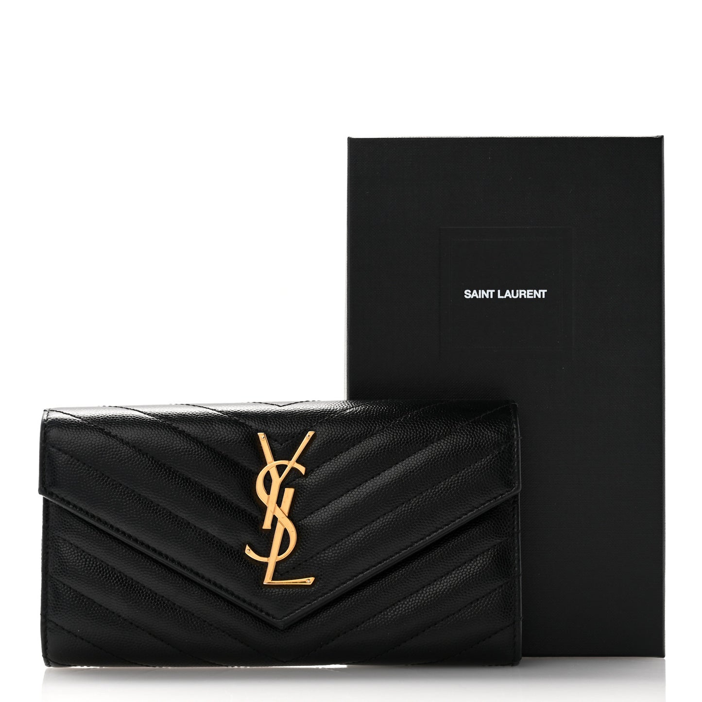 Grain De Poudre Matelasse Chevron Monogram Flap Wallet Black