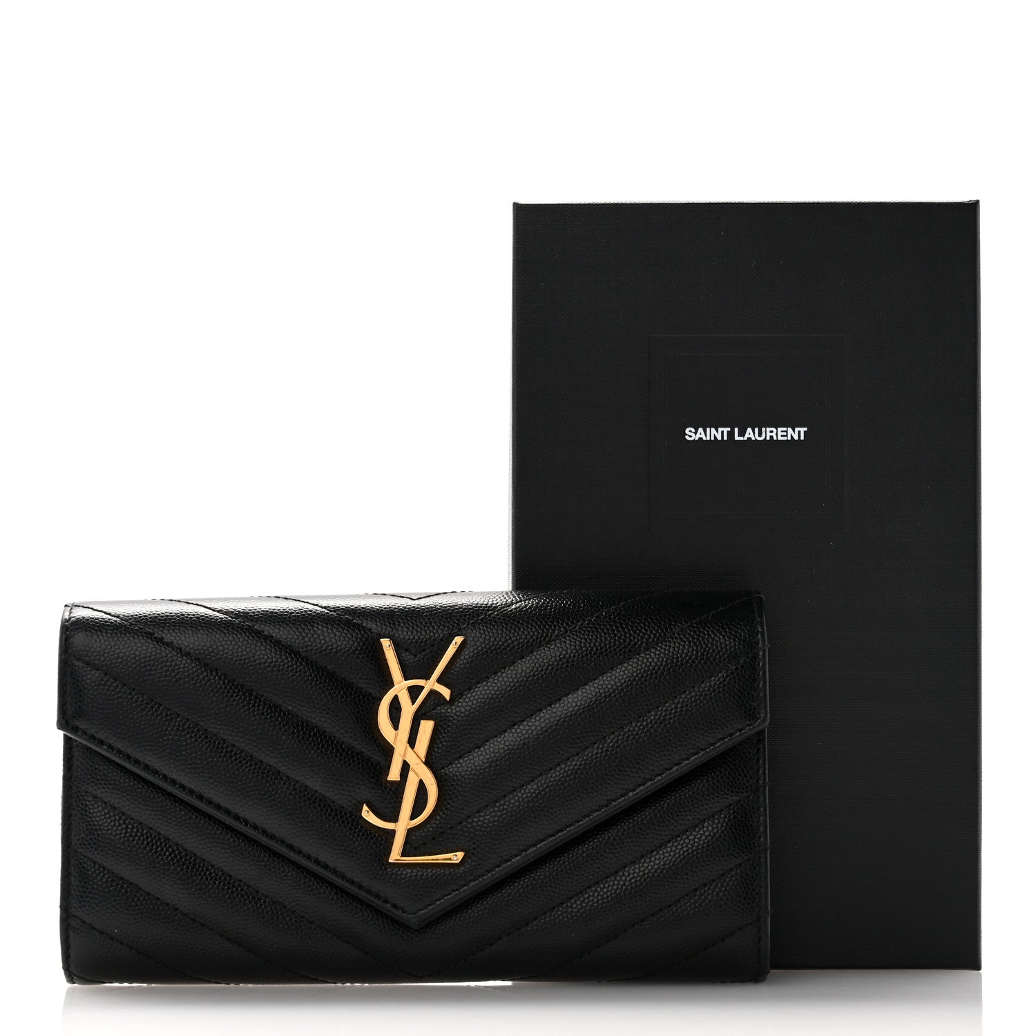 Saint Laurent Grain De Poudre Matelasse Chevron Monogram Flap Wallet Black 9 of 9