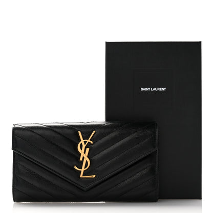 Saint Laurent Grain De Poudre Matelasse Chevron Monogram Flap Wallet Black 9 of 9