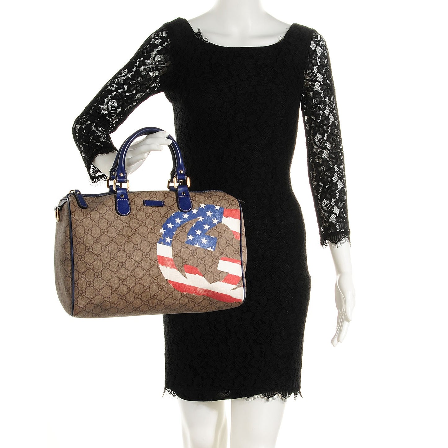 GG Plus Monogram Medium Boston USA Flag Unicef Duffle Blue