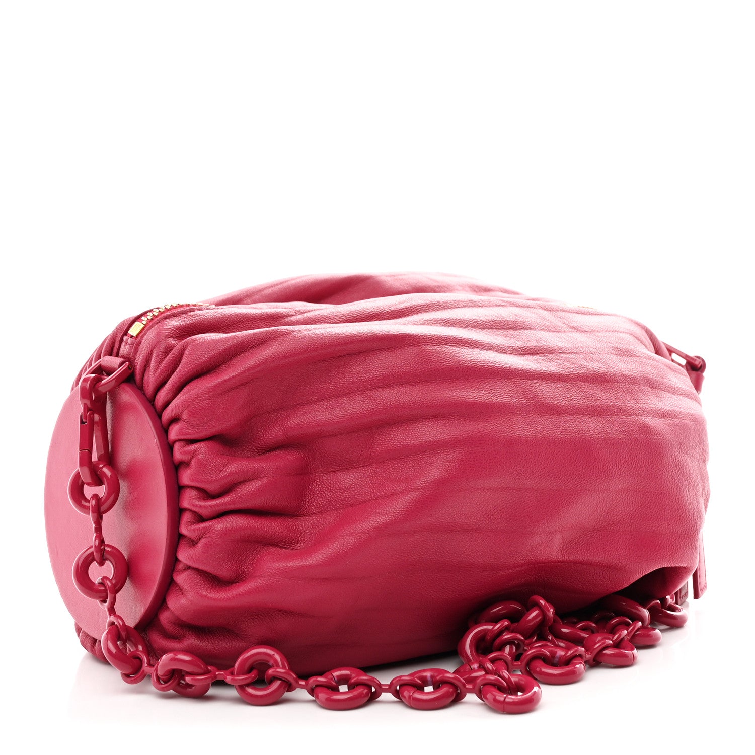 Loewe Lambskin Pleated Bracelet Pouch Chain Shoulder Bag Rouge Blossoms 2 of 10