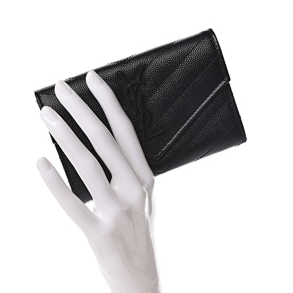 Saint Laurent Grain De Poudre Matelasse Chevron Small Monogram Envelope Wallet Black 2 of 6