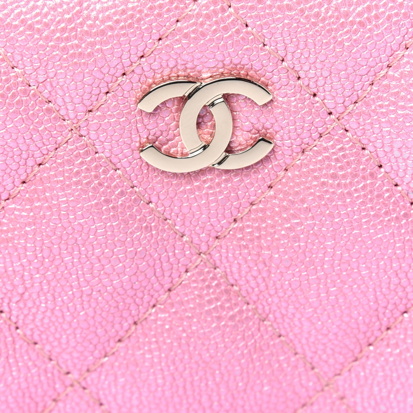Iridescent Caviar Quilted Zipped Key Holder Case Rose Pink