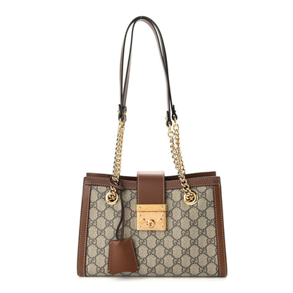 Gucci GG Supreme Monogram Calfskin Small Padlock Tote Beige Ebony Tuscany 1 of 14