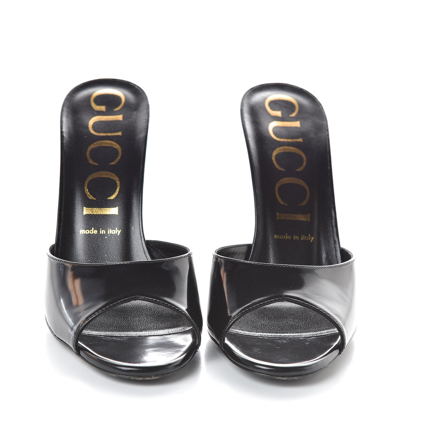 Polished Calfskin Scarlet Mid Heel Slide Sandals 39.5 Black